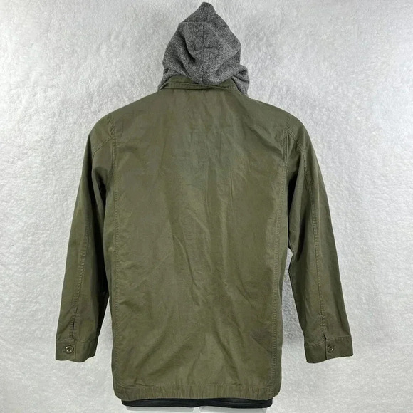 Active USA NWT Lg Hooded Utility Jacket Floral Patch Military Army Green Shacket - Picture 9 of 16